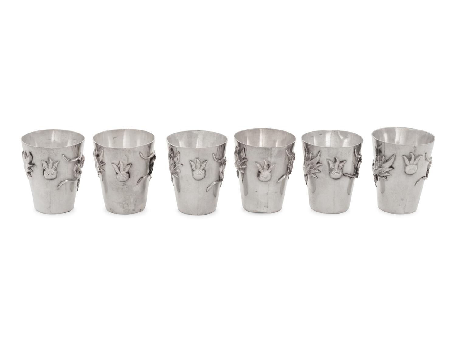 A Set of Six Small Chinese Export Silver Cups