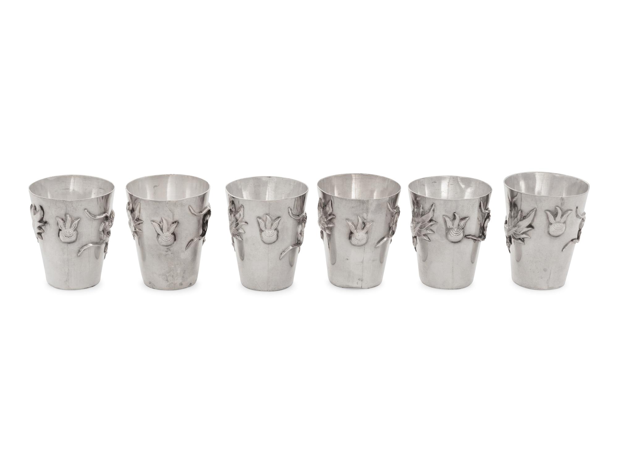 A Set of Six Small Chinese Export Silver Cups