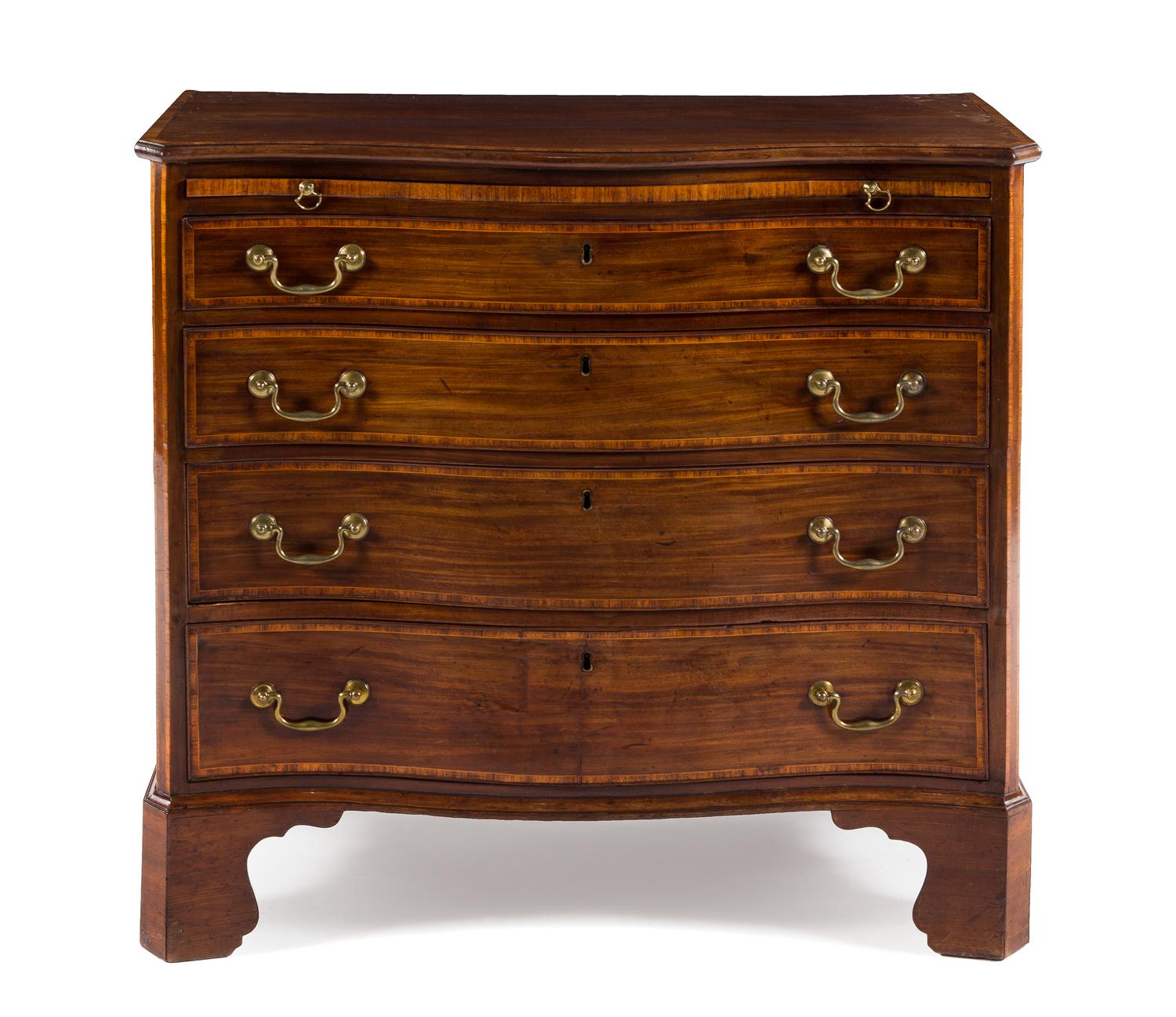 A George III Inlaid Mahogany Chest of Drawers Height 34 x width 38 x depth 21 1/2 inches. — 18TH CENTURY
