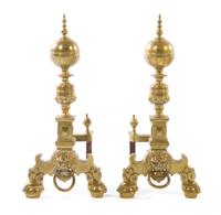 A Pair of Baroque Style Brass Andirons Height 22 1/2 inches. — EARLY 20TH CENTURY