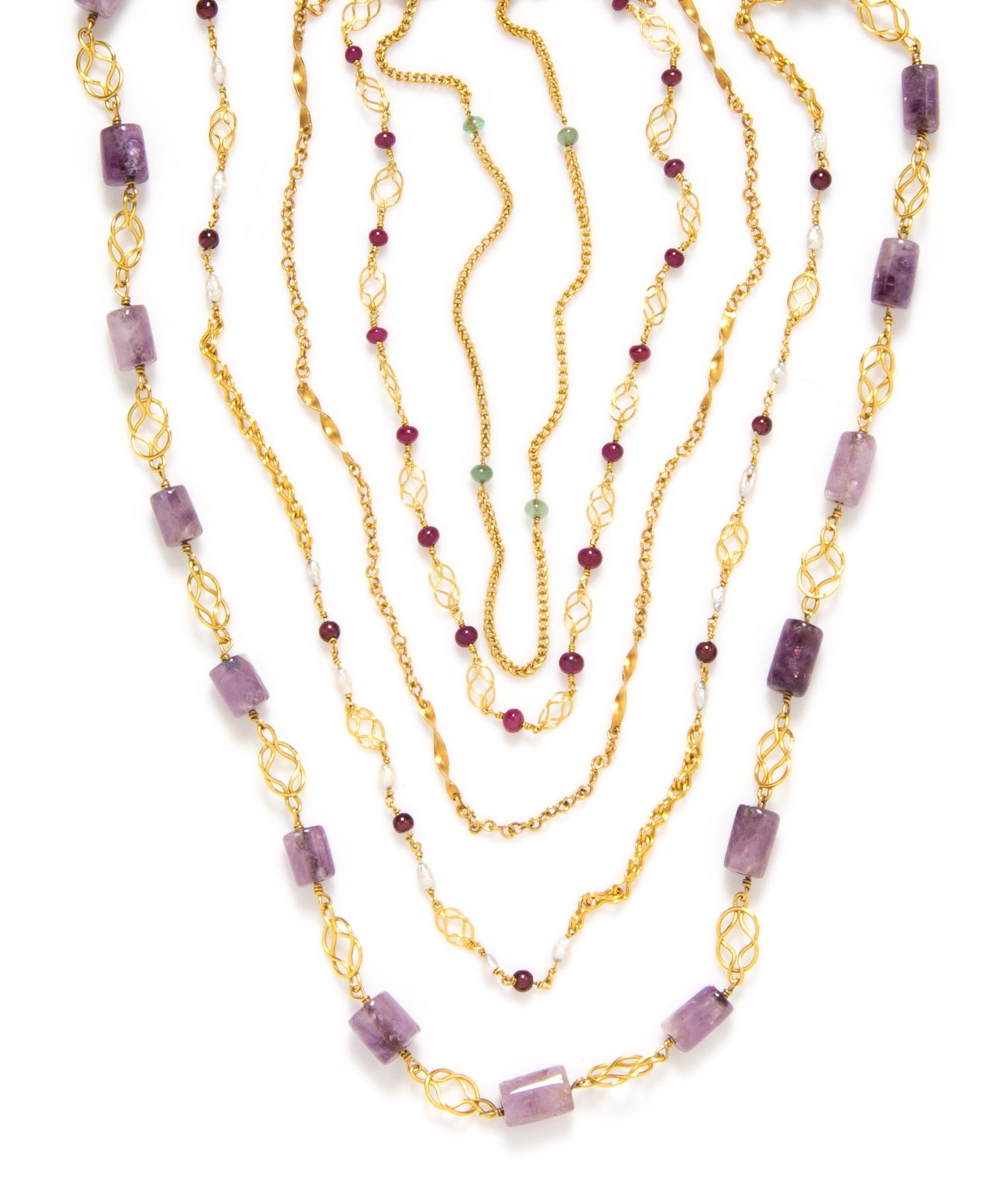 A Collection of 22 Karat Yellow Gold and Multi Gem Necklaces, 45.70 dwts.