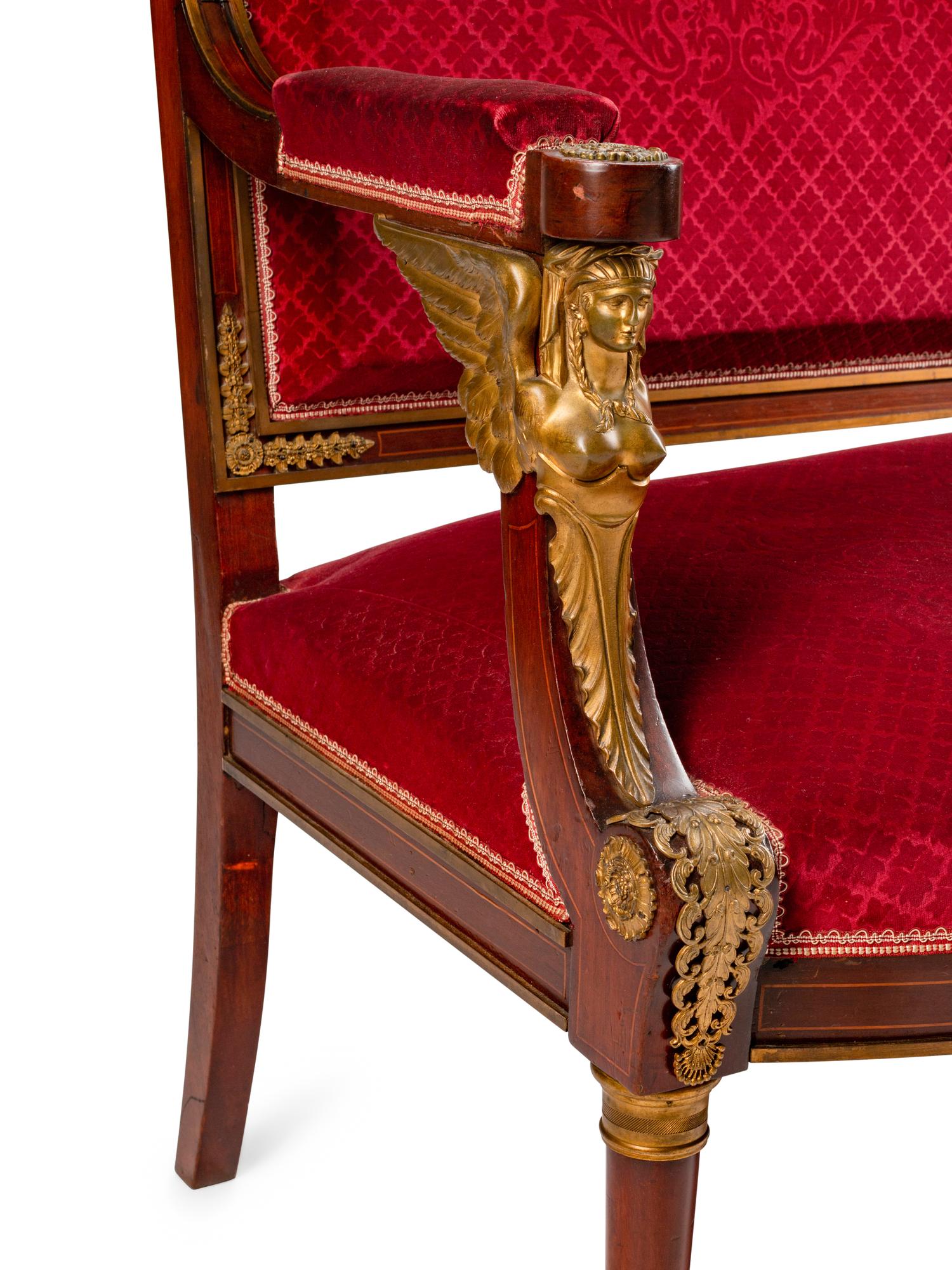 An Empire Style Gilt-Bronze-Mounted Mahogany Settee — LATE 19TH CENTURY