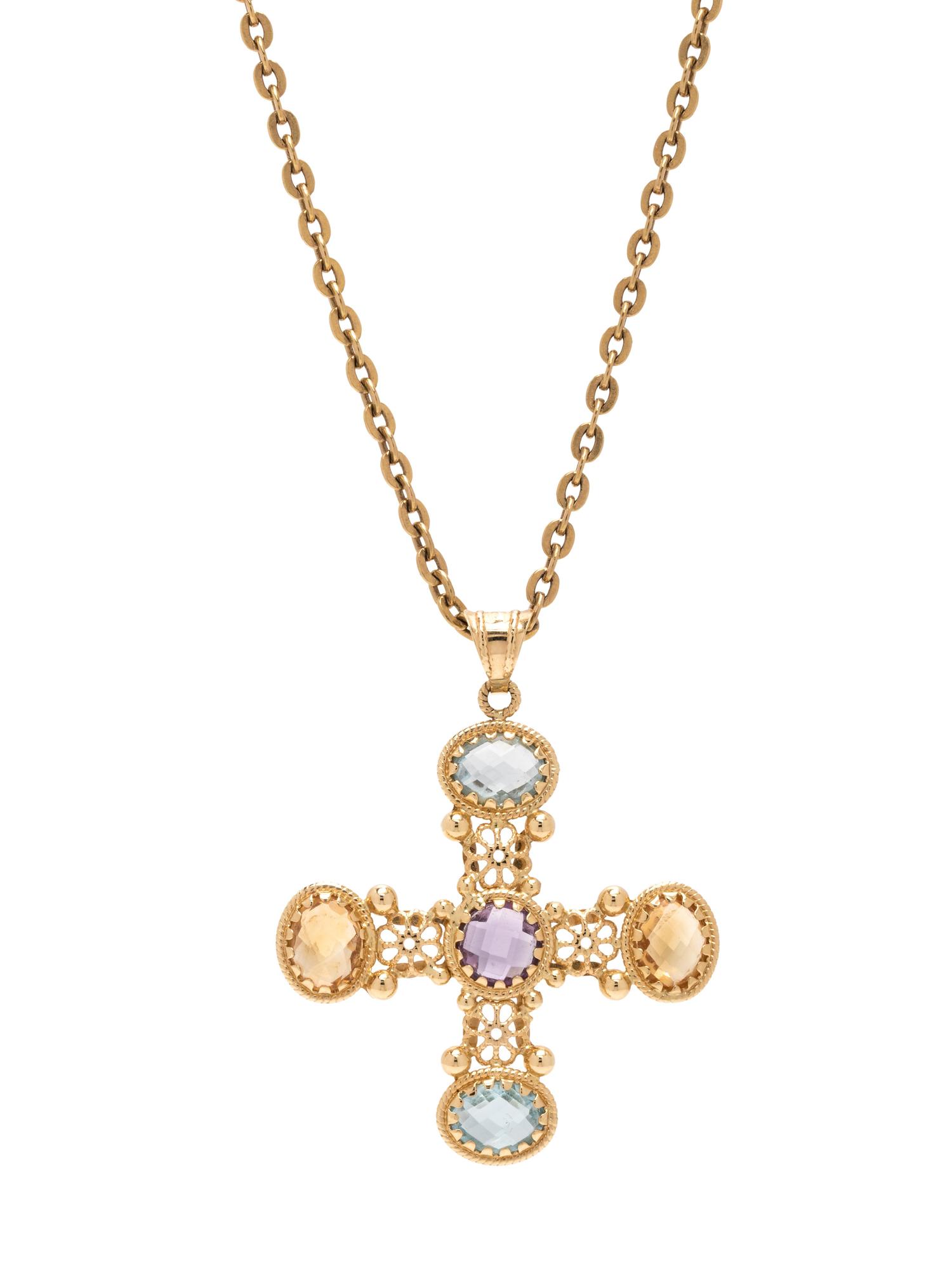 YELLOW GOLD AND MULTIGEM PENDANT/NECKLACE