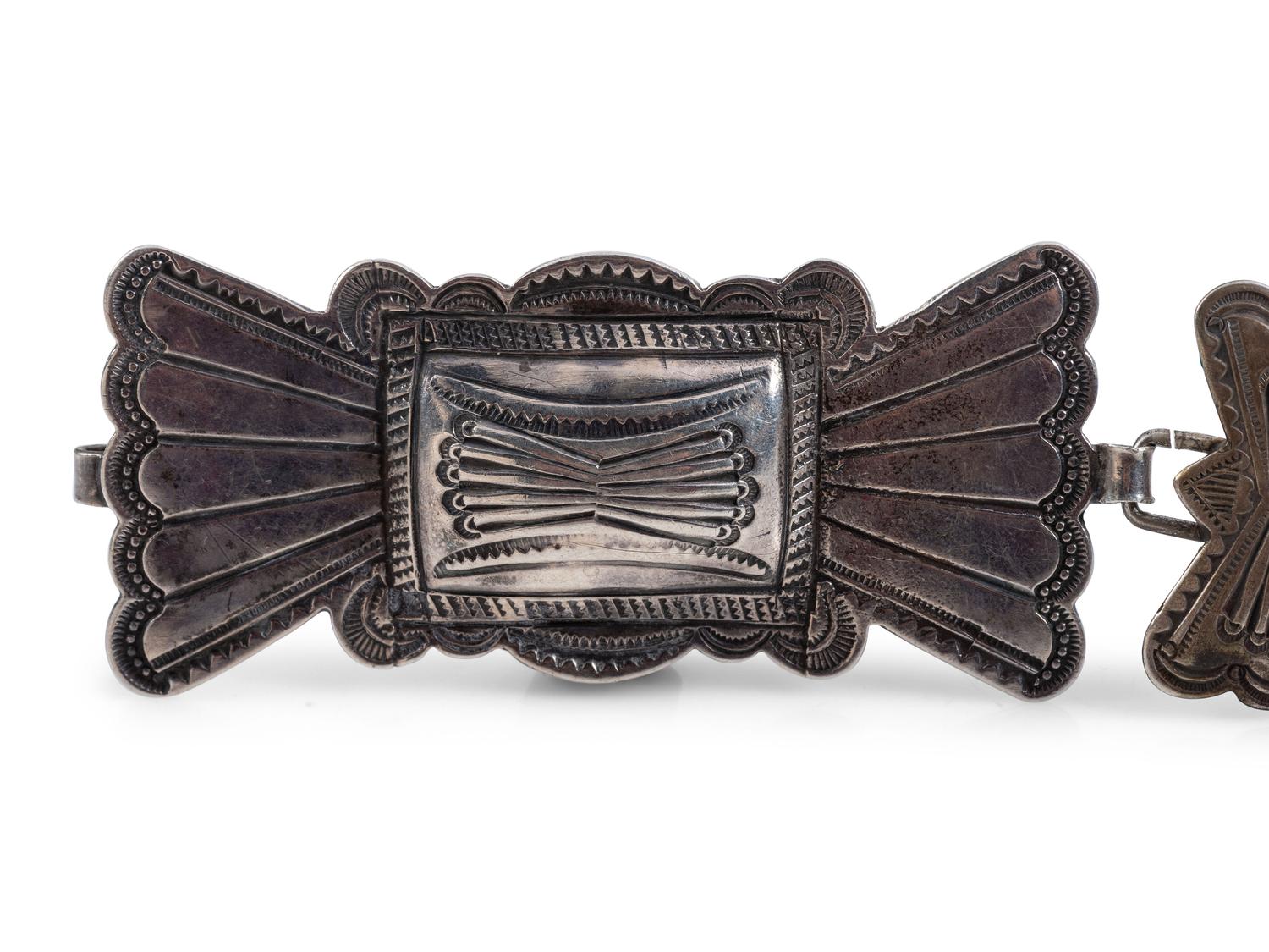 Navajo Heavily Stamped Silver Link Concha Belt