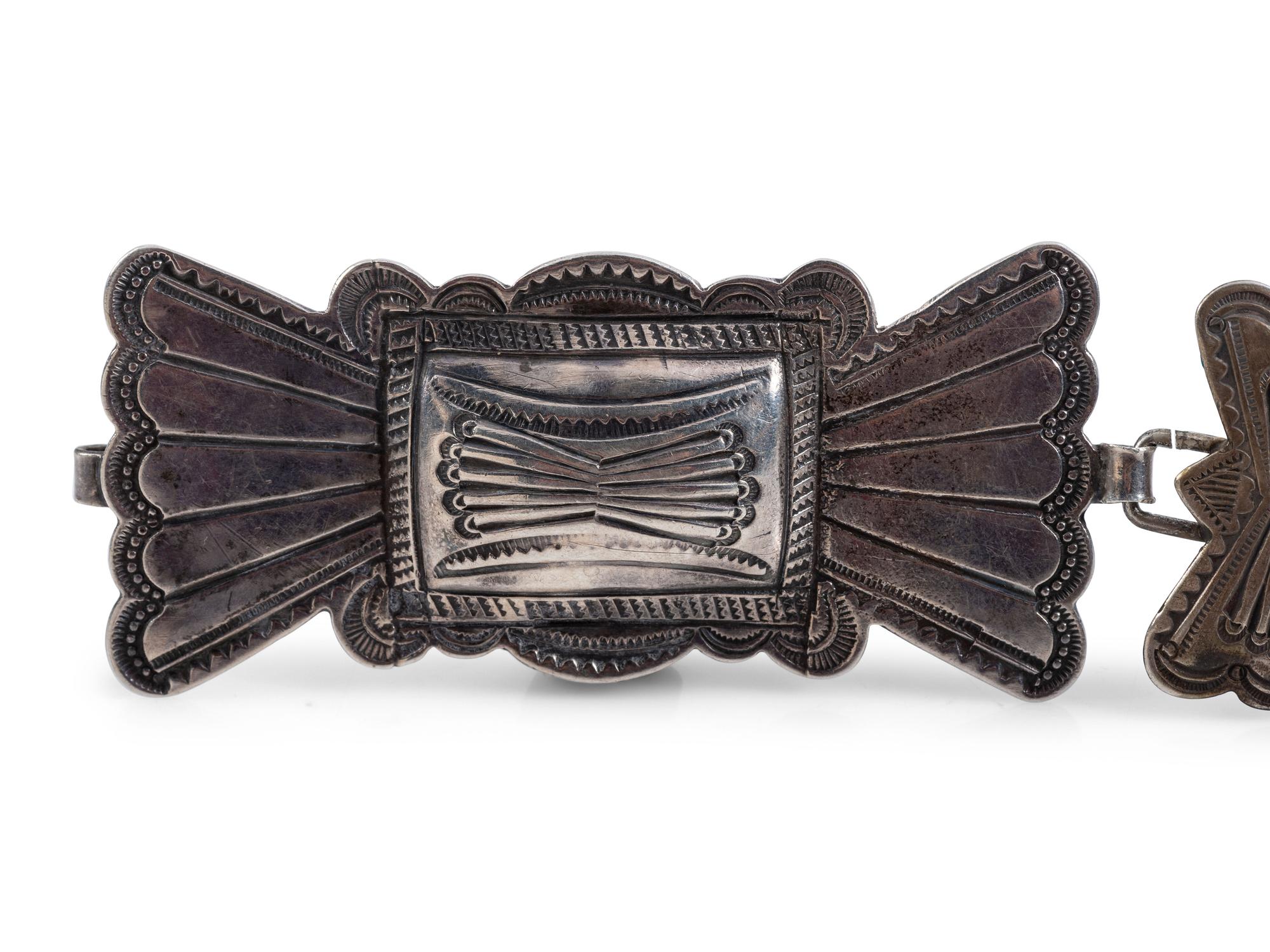 Navajo Heavily Stamped Silver Link Concha Belt
