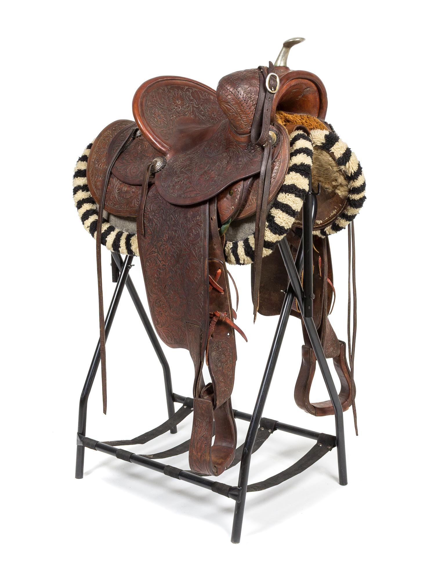 Edward H. Bohlin, Hollywood CA, Brown Leather Saddle Seat 12 inches.