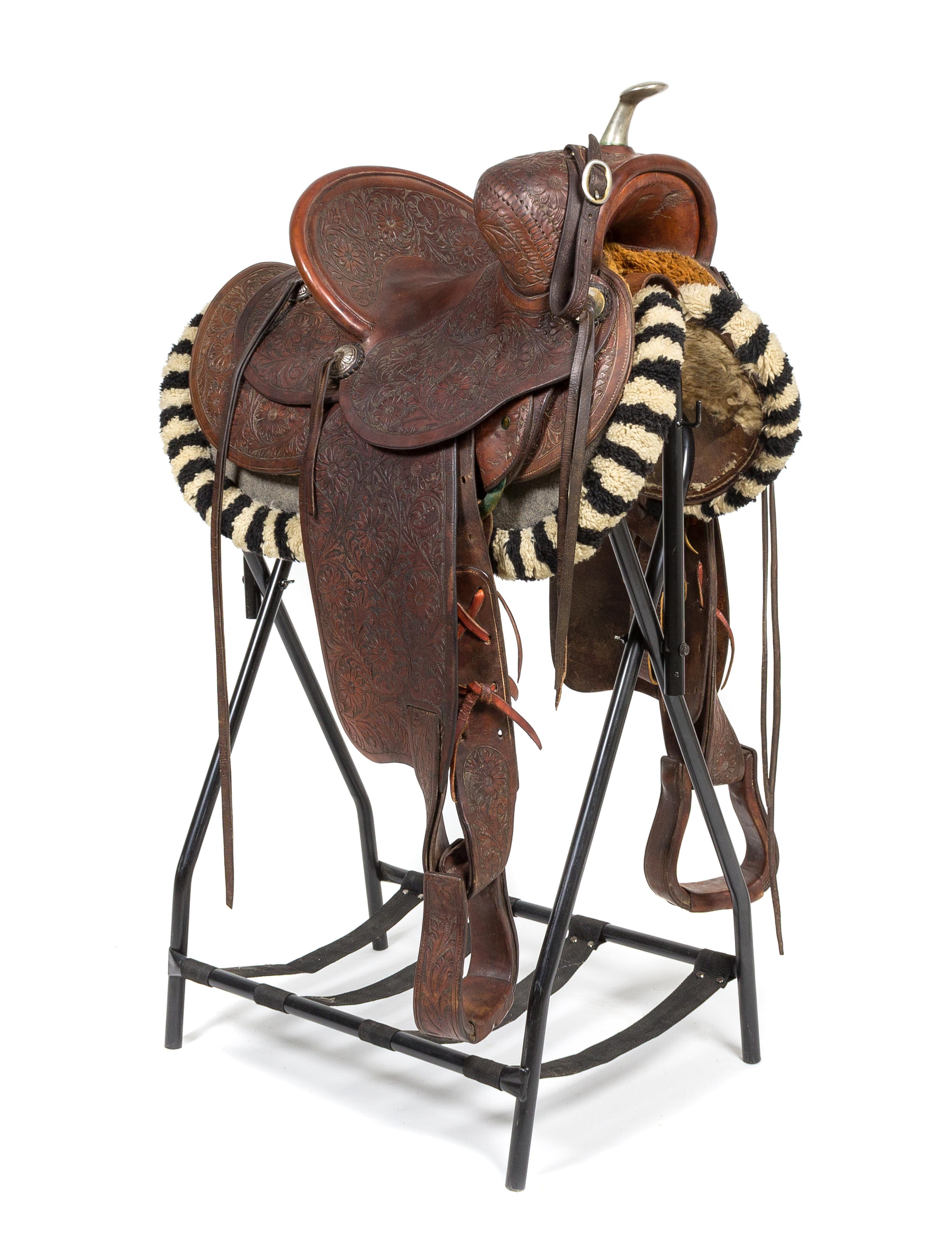 Edward H. Bohlin, Hollywood CA, Brown Leather Saddle Seat 12 inches.