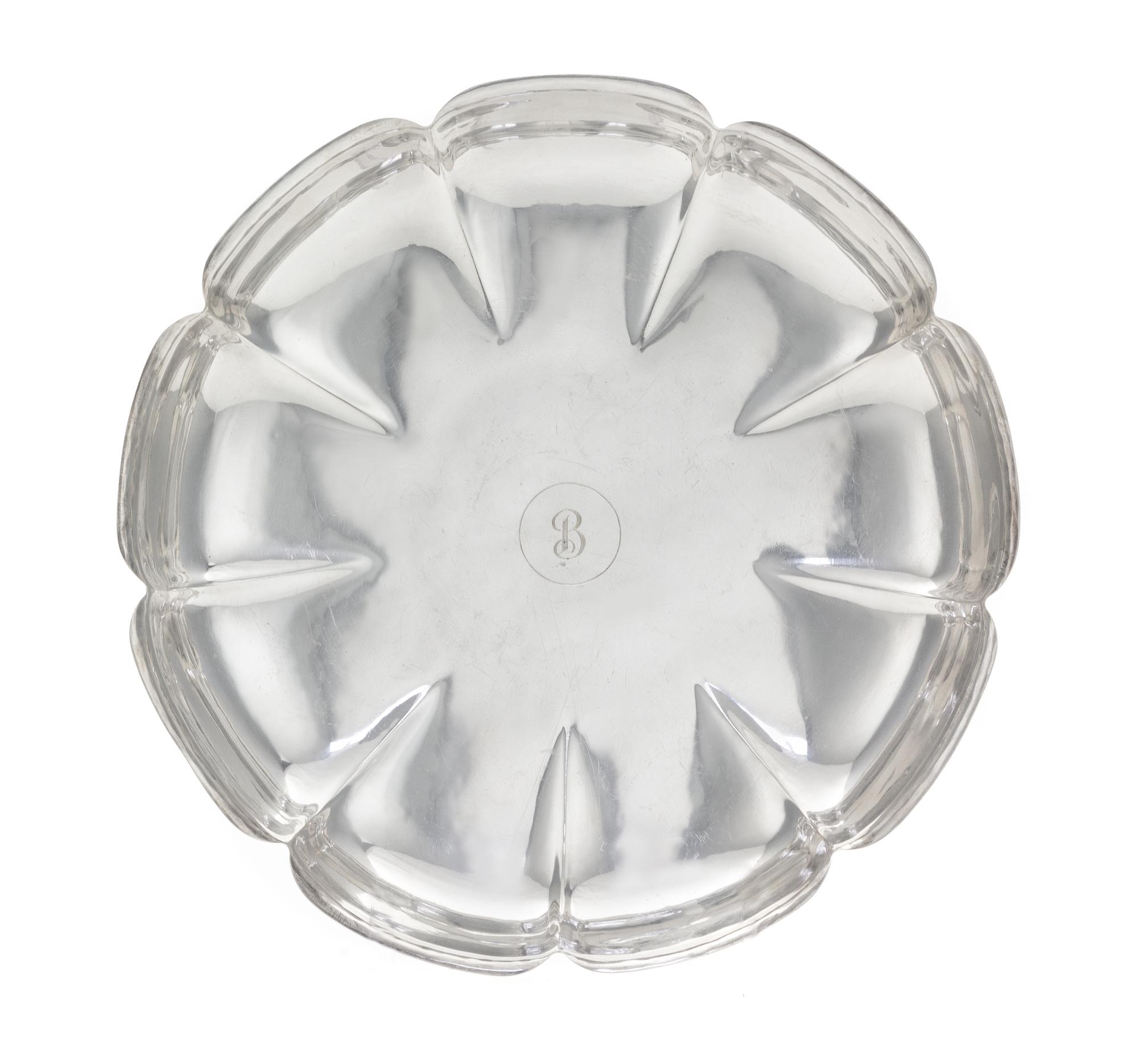 An American Silver Bowl, Frederick Gyllenberg, Boston, MA, 1930, of shallow, lobed circular form, the center engraved with the initial