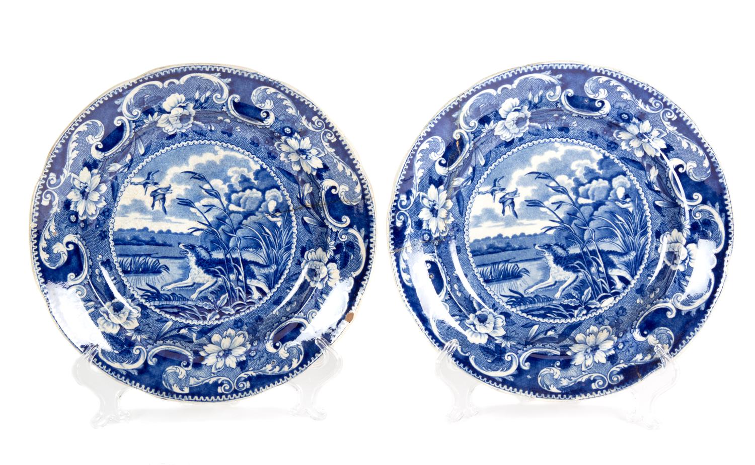 A Pair of American Blue and White Transfer Plates Diameter 10 3/8 inches. — 19TH CENTURY