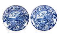 A Pair of American Blue and White Transfer Plates Diameter 10 3/8 inches. — 19TH CENTURY