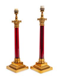 Two Pairs of Glass and Marble Empire Style Lamps