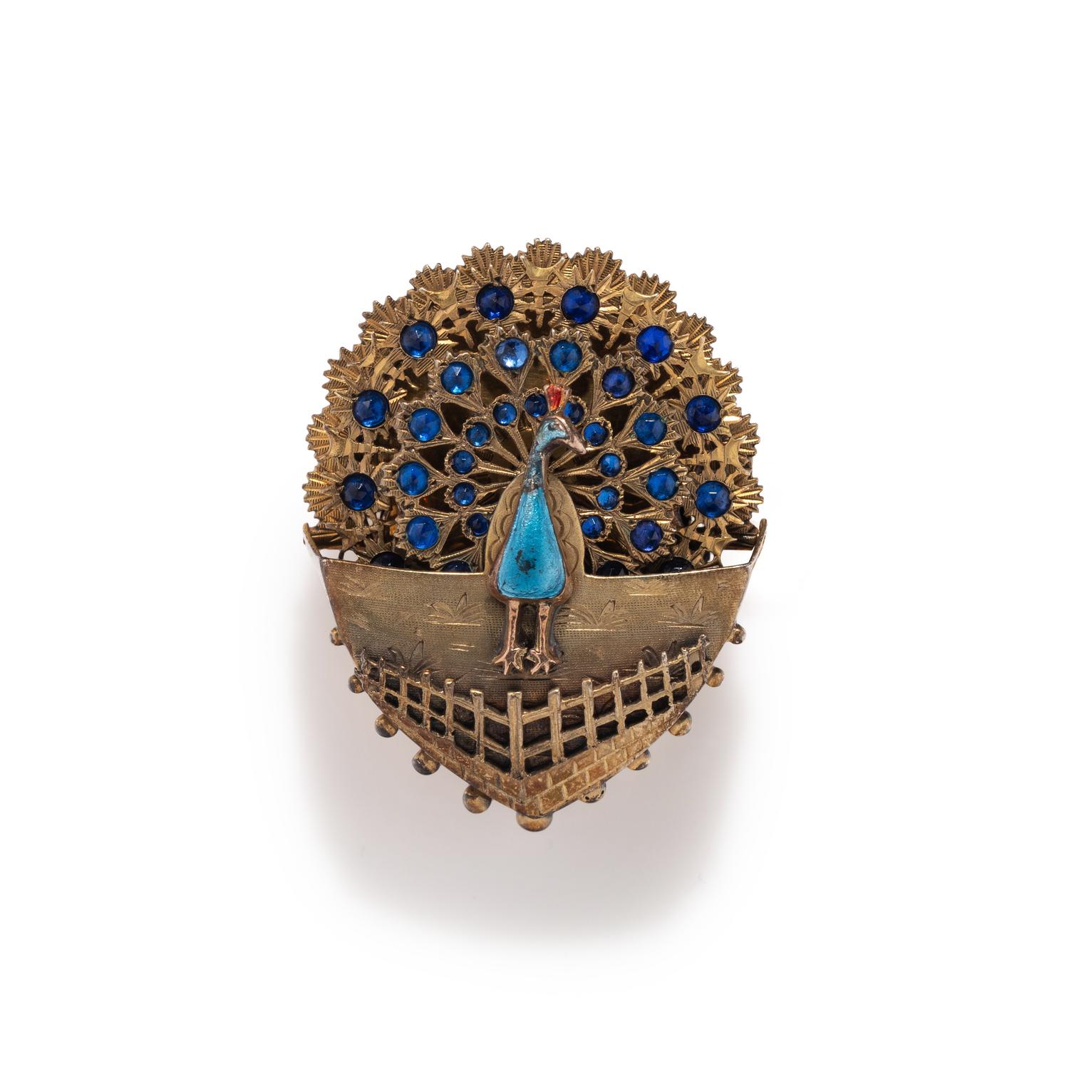 ART NOUVEAU, ENAMELED PEACOCK BROOCH