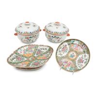 A Pair of Chinese Export Porcelain Tureens and Two Famille Rose Porcelain Platters