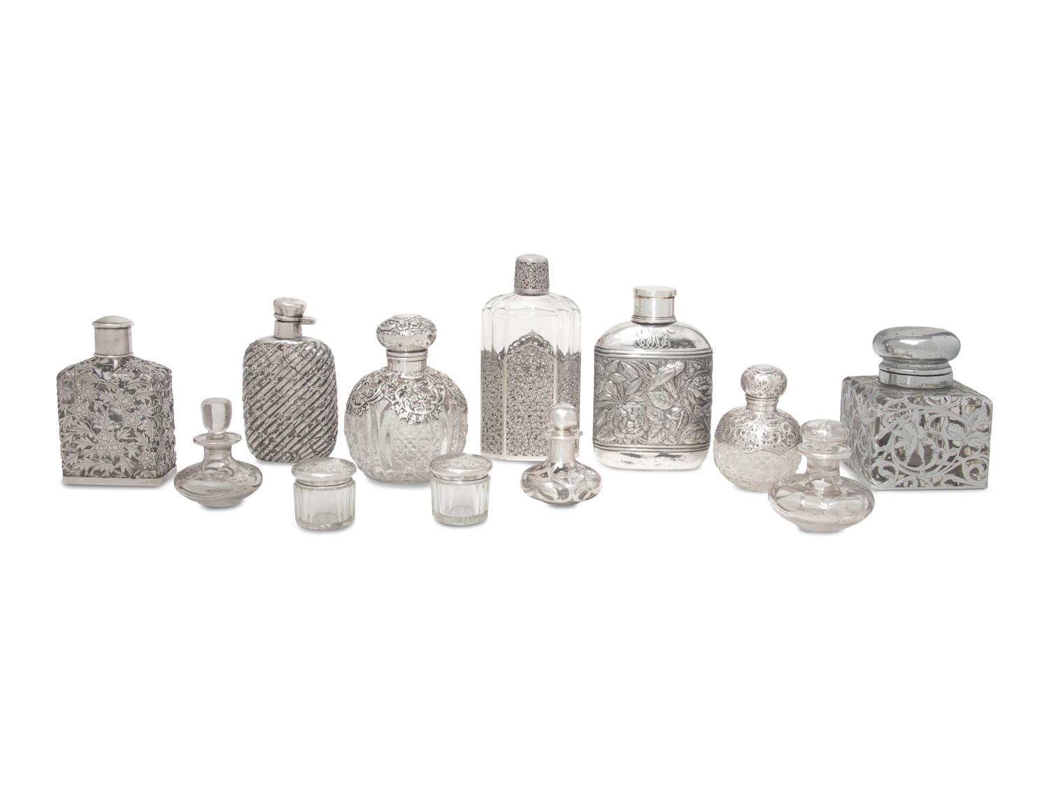 A Collection of Eleven Silver-Mounted Cut Glass Articles