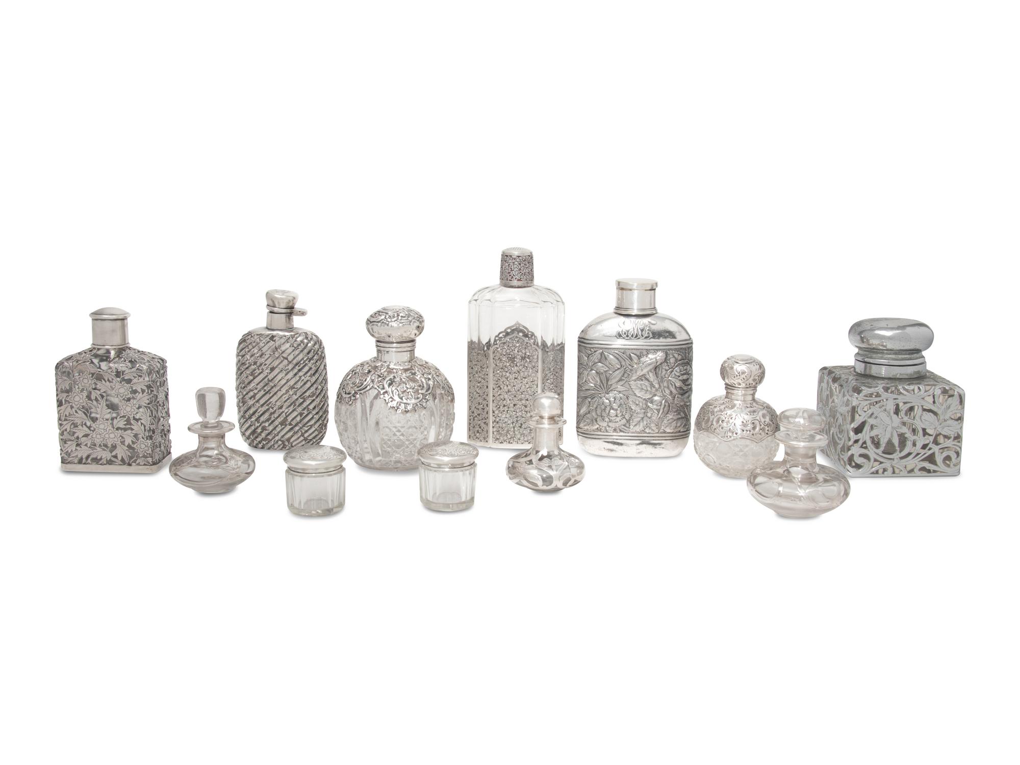 A Collection of Eleven Silver-Mounted Cut Glass Articles