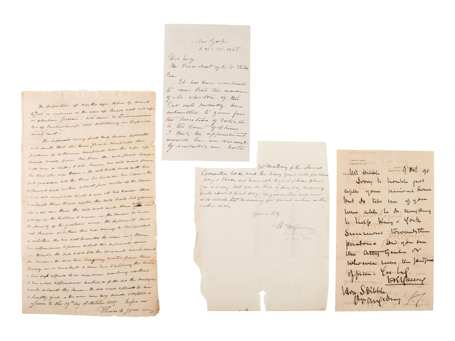 [POLITICS -AUTOGRAPHS]. Autographs of Confederates and Confederate sympathizers.