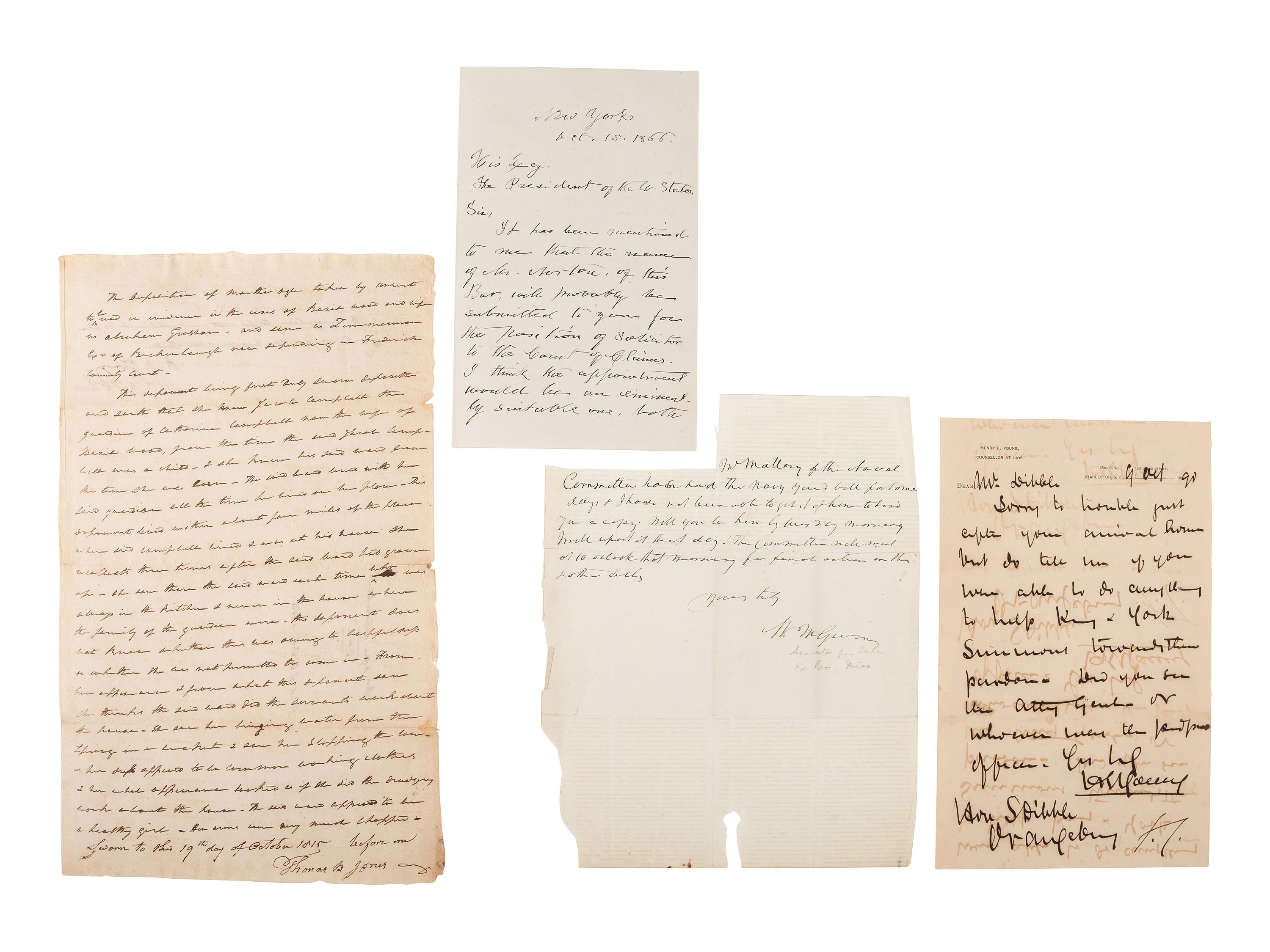 [POLITICS -AUTOGRAPHS]. Autographs of Confederates and Confederate sympathizers.