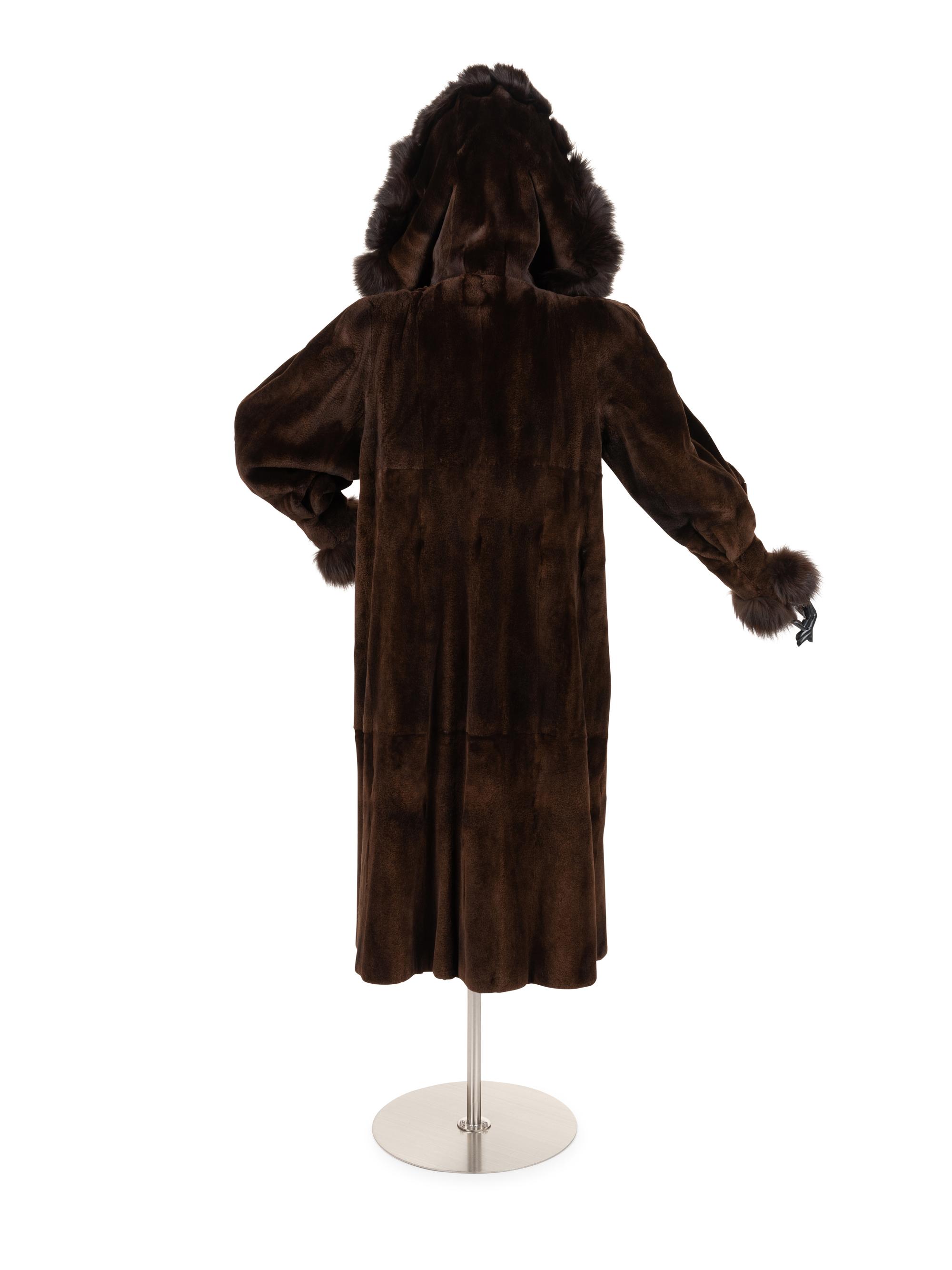 Unlabeled Sheared Mink Coat Trimmed with Fox, 1980-90s