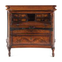 A Continental Part-Ebonized Burl Walnut Secretary Commode