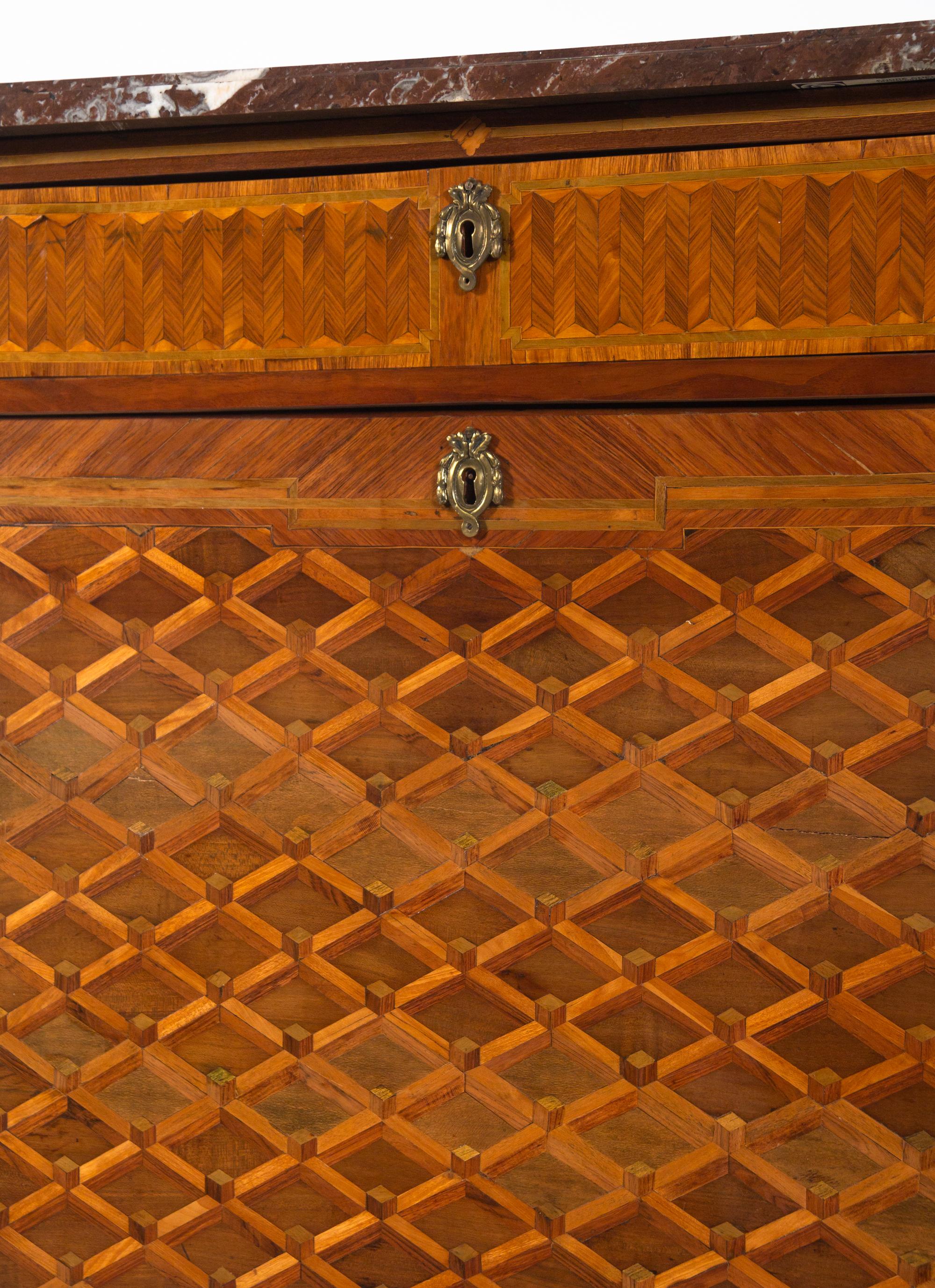 A Louis XVI Parquetry Marble-Top Secrétaire à Abattant by Jacques-Laurent Cosson (French, 1737-1812)