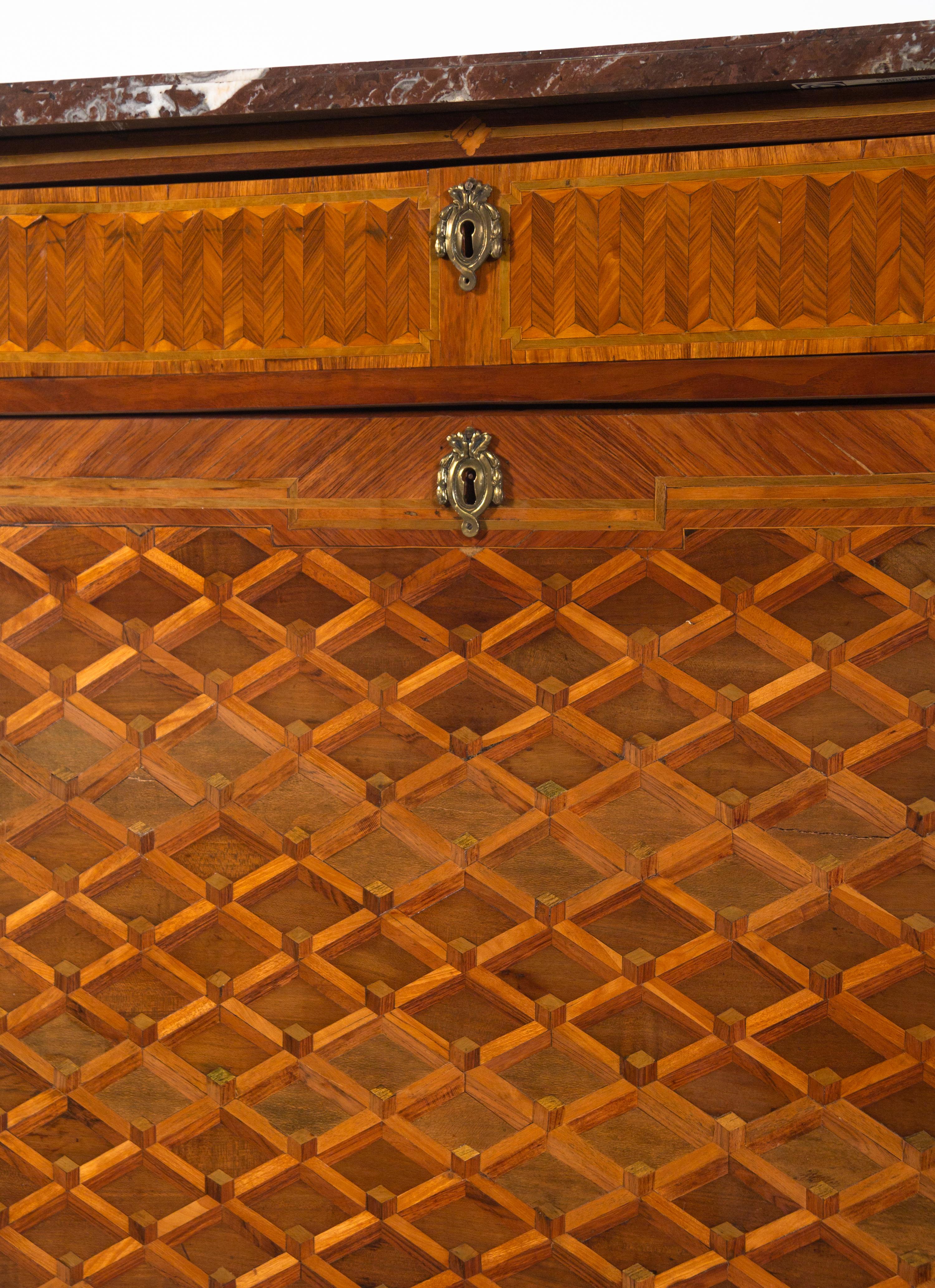 A Louis XVI Parquetry Marble-Top Secrétaire à Abattant by Jacques-Laurent Cosson (French, 1737-1812)