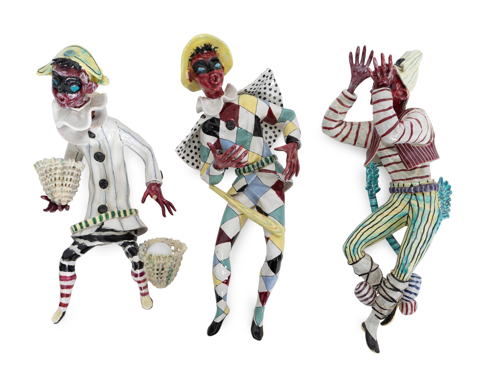 Three Large Italian Ceramic Commedia dell'Arte Figures