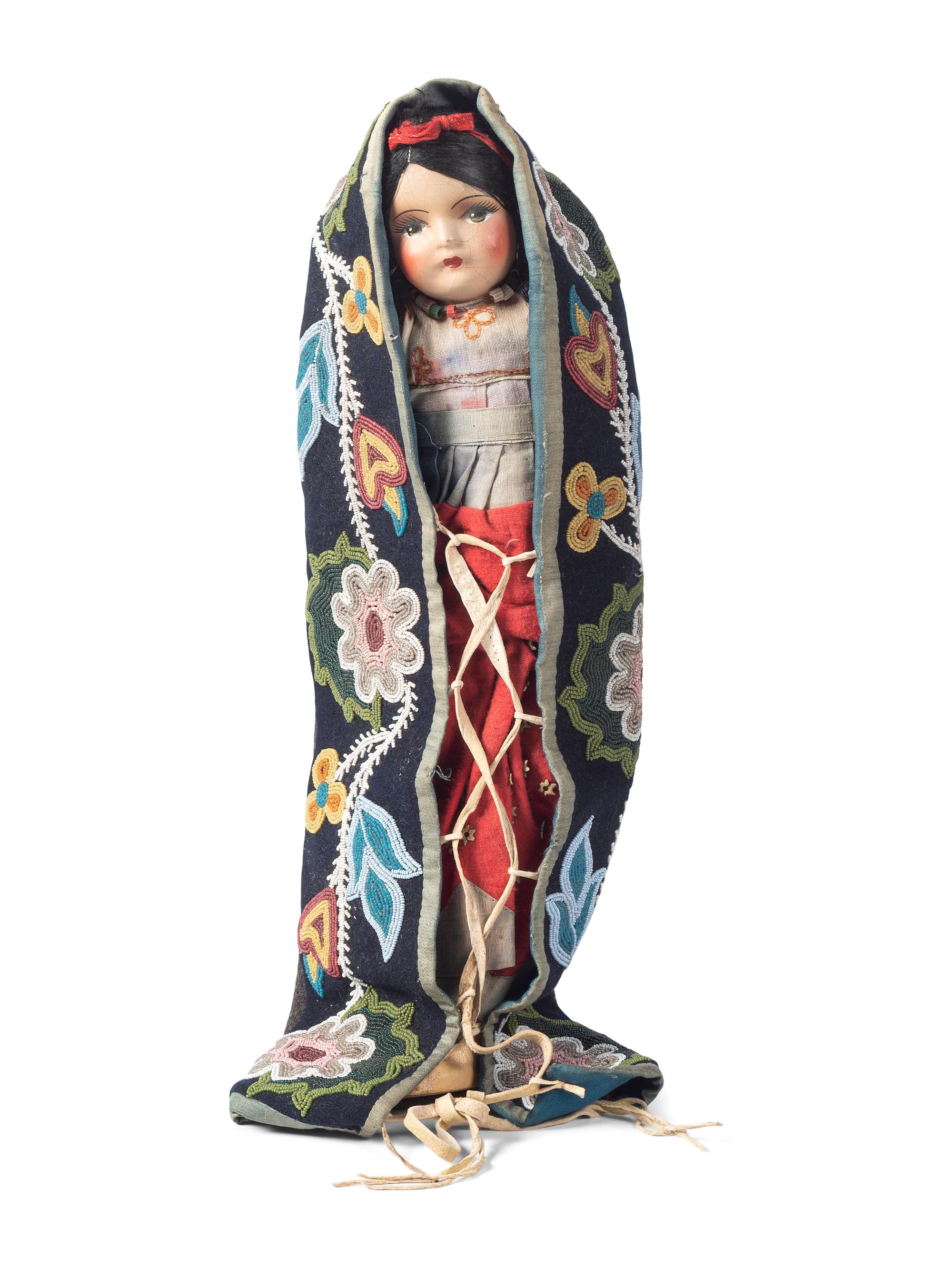 Great Lakes Beaded Toy Cradle, with Doll