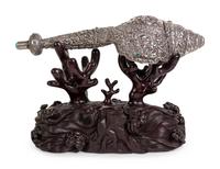 A Tibetan Silver Mounted Shell Horn