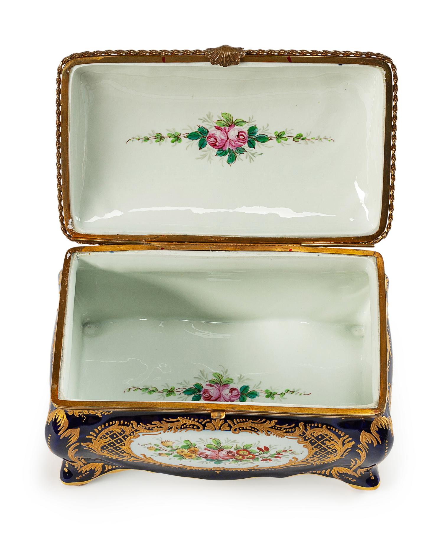 A Sevres Style Gilt Bronze Mounted Porcelain Box