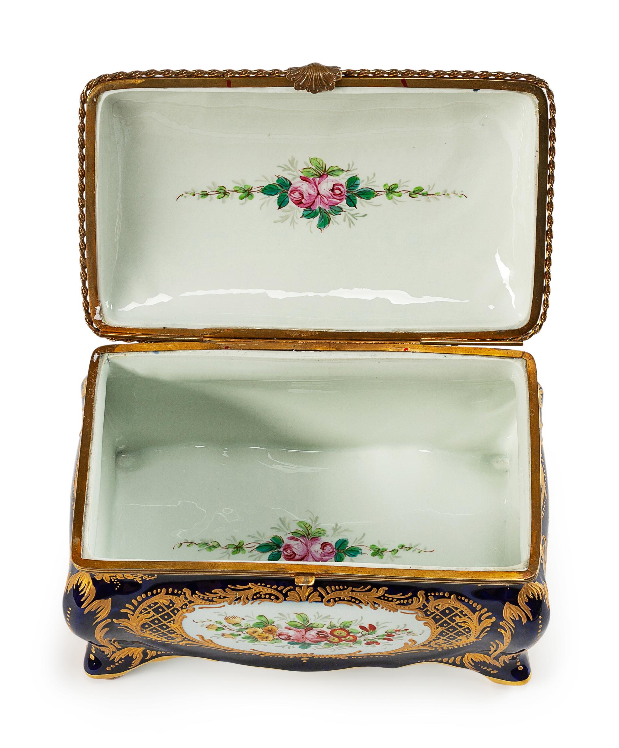 A Sevres Style Gilt Bronze Mounted Porcelain Box