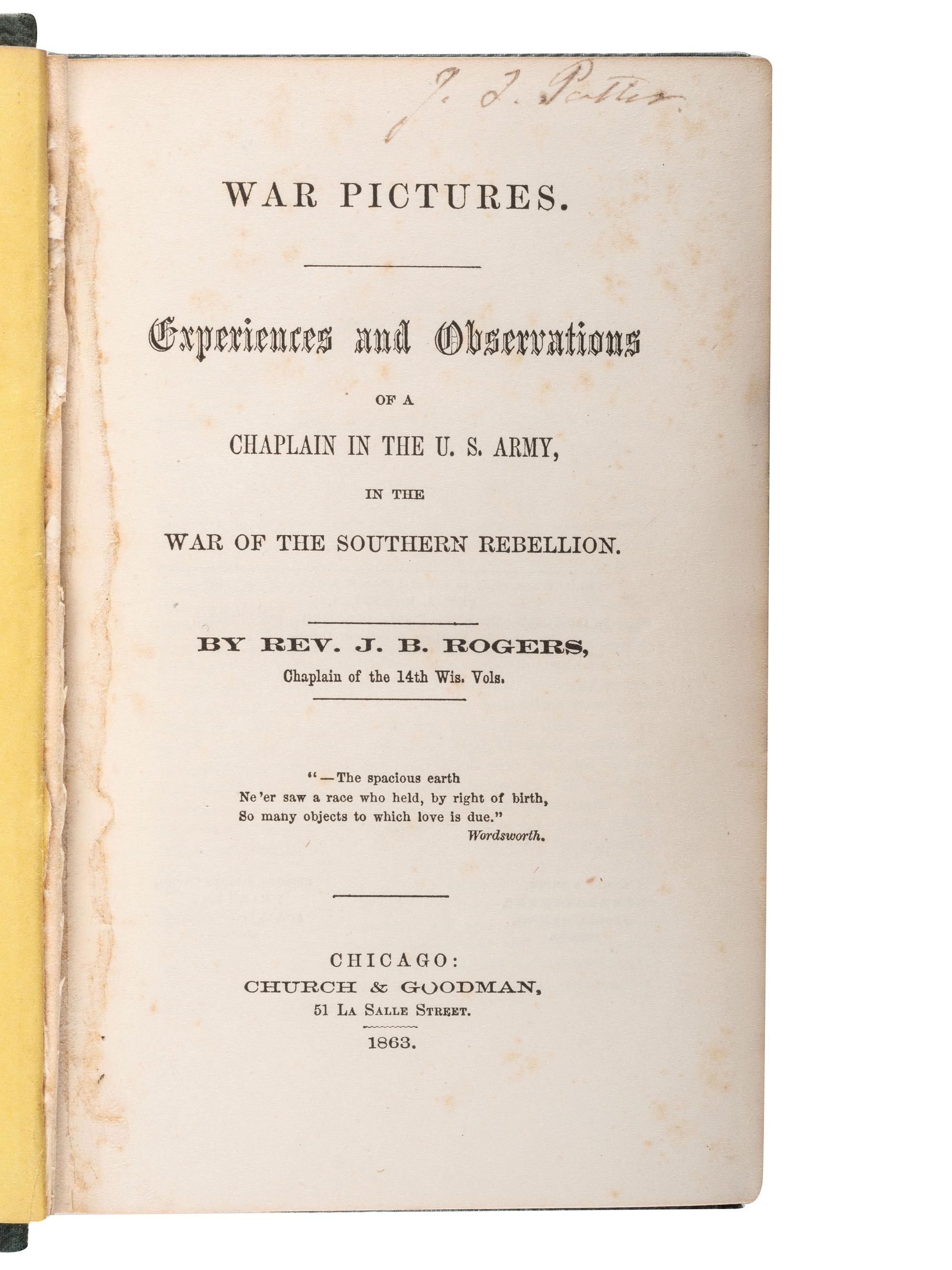 [CIVIL WAR - SOLDIERS' MEMOIRS - CHAPLAINS]. A group of three chaplains' memoirs, comprising: