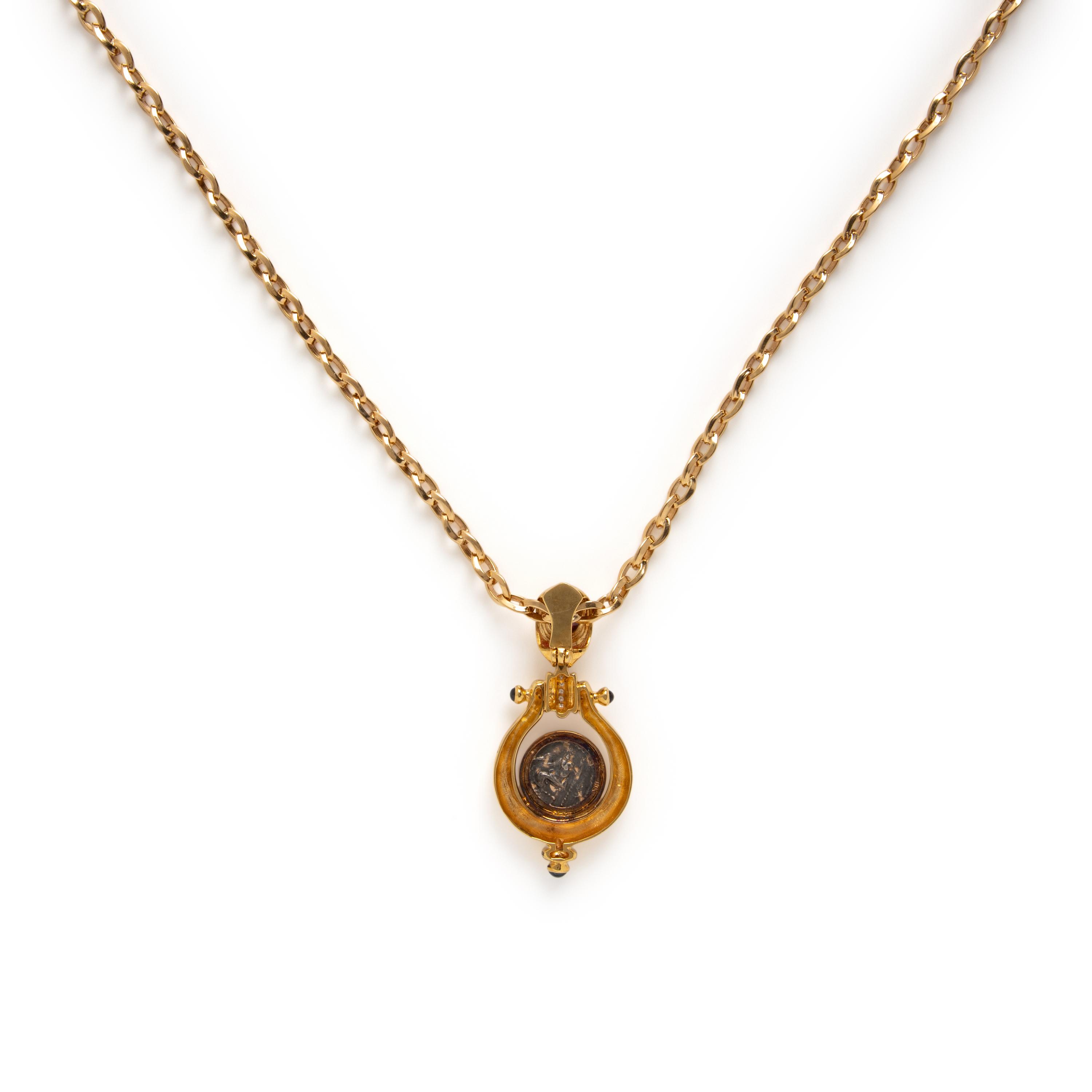 Multigem, Ancient Coin, and Yellow Gold Pendant Necklace