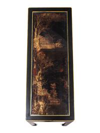 A Chinese Export Black and Gold Lacquer Panel-Inset Low Table