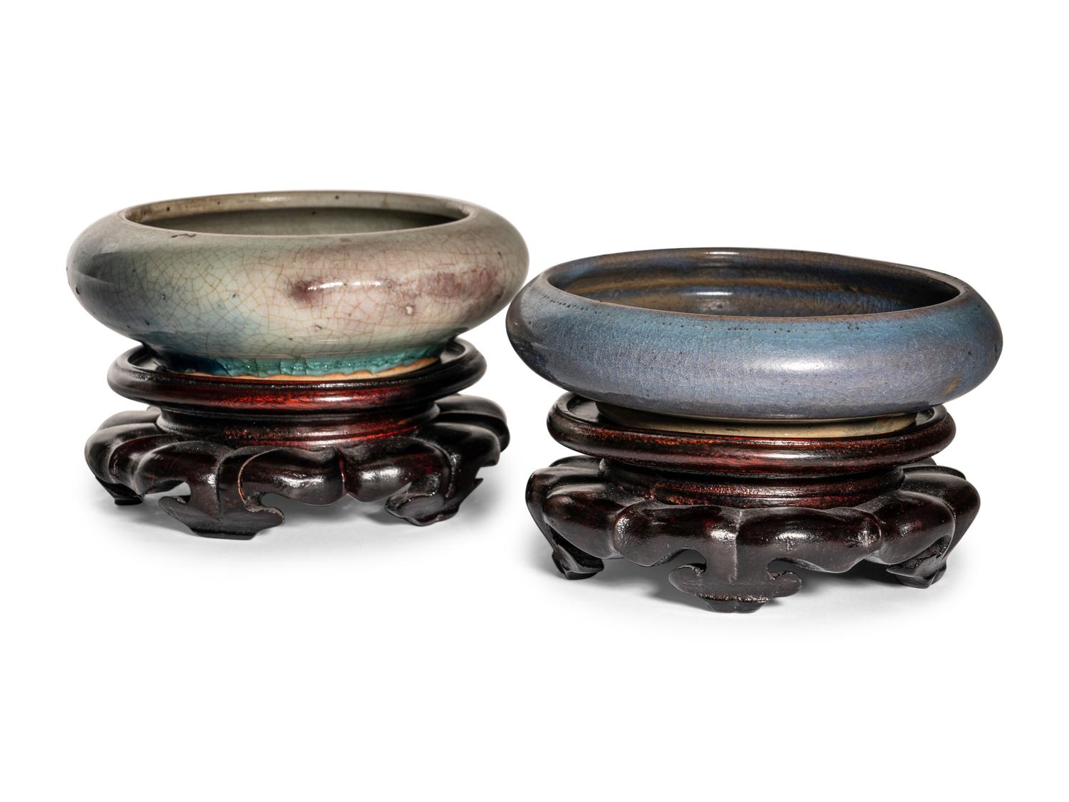 Three Porcelain Monochrome Glazed Circular Brush Washers