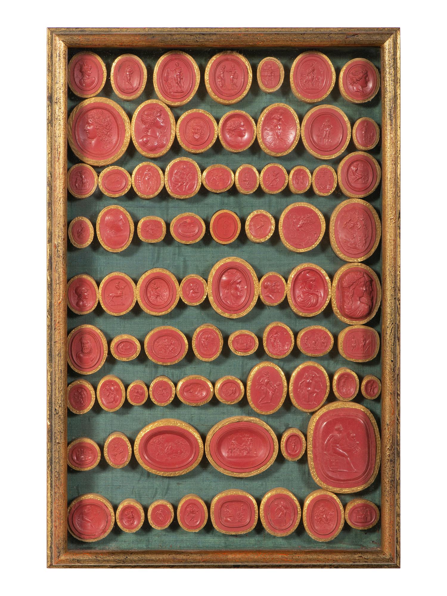 A Framed Collection of Seventy-Two Red Wax Intaglio Impressions