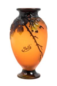 Emile Galle, (French, 1846-1904), a mold blown cameo glass vase, with wild rose decoration