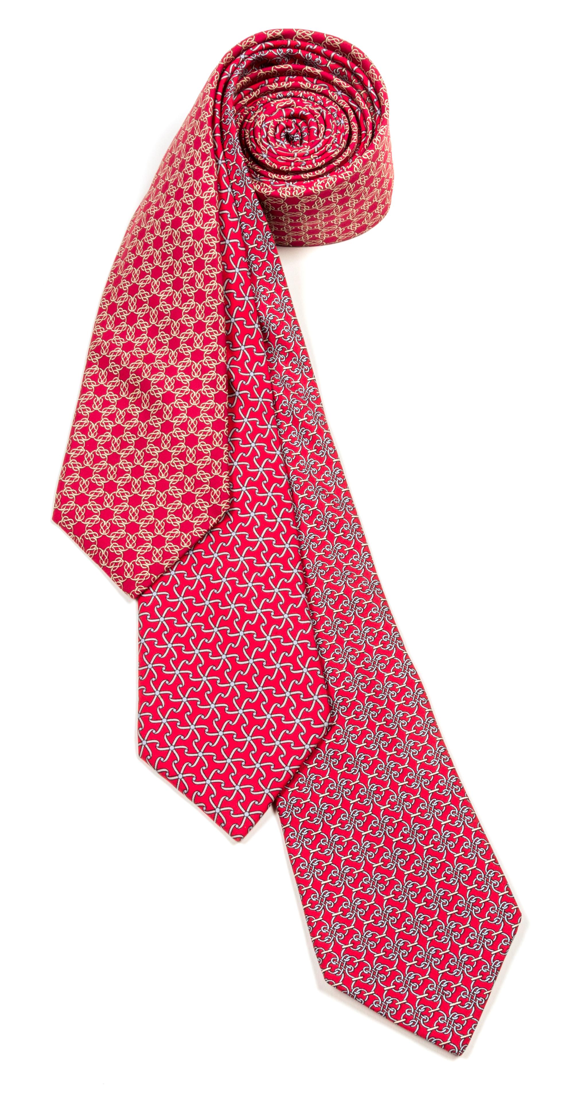 A Group of Three Hermes Silk Ties, 3.15" wide.