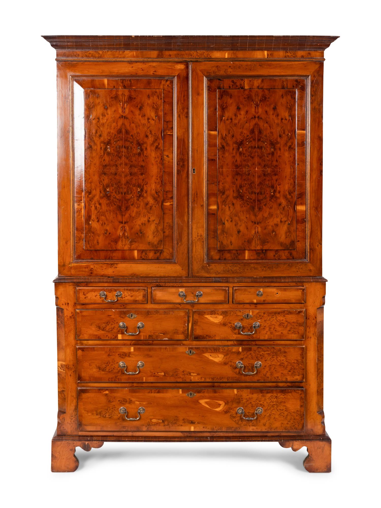 A George III Style Yewwood Veneered Linen Press — 19TH CENTURY