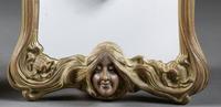 An Art Nouveau Bronze Mounted Glass Inkwell and Wall Mirror