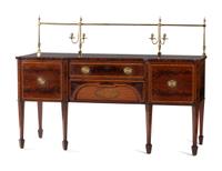 A George III Style Brass Mounted Mahogany and Marquetry Sideboard