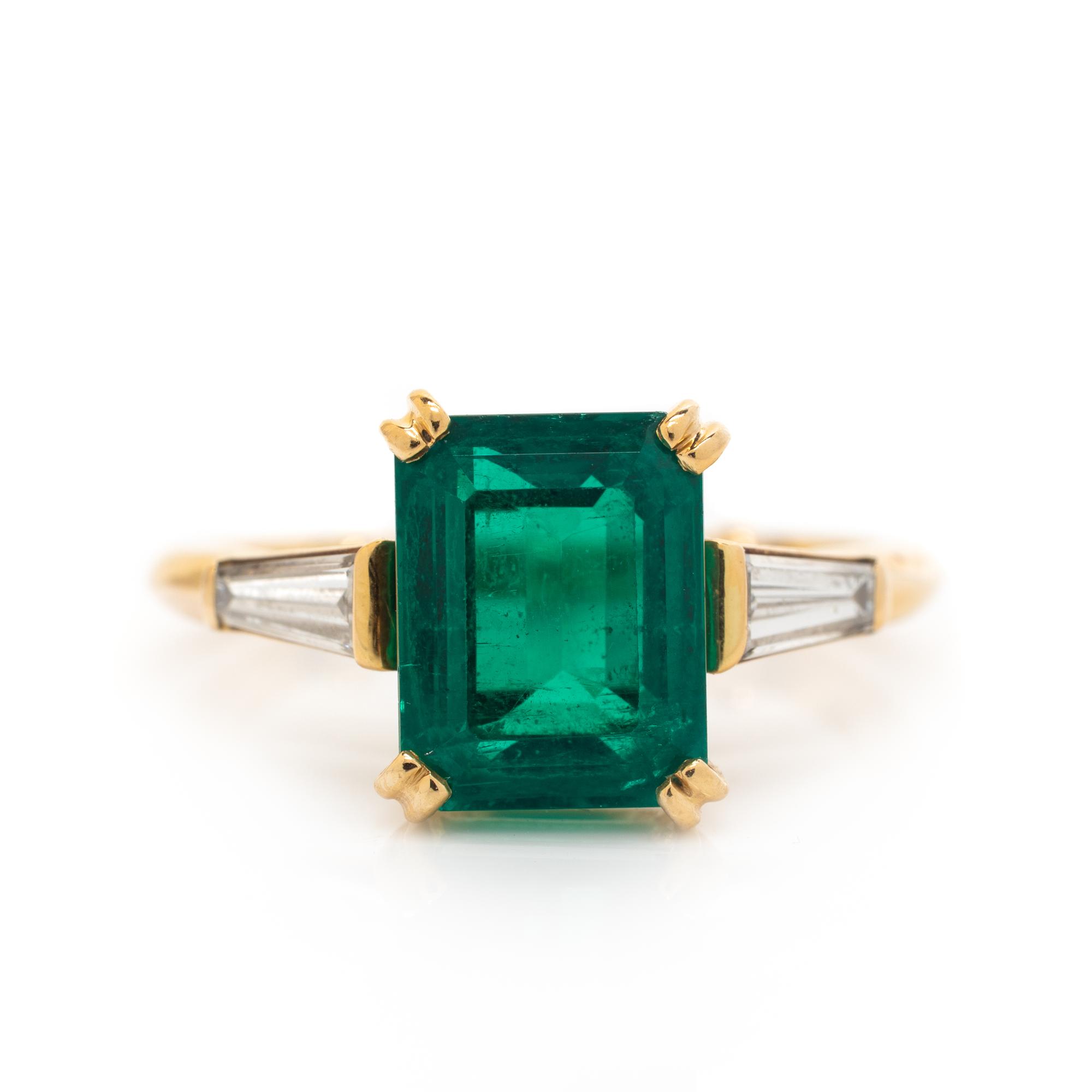 BOUCHERON, FRENCH, YELLOW GOLD, EMERALD AND DIAMOND RING