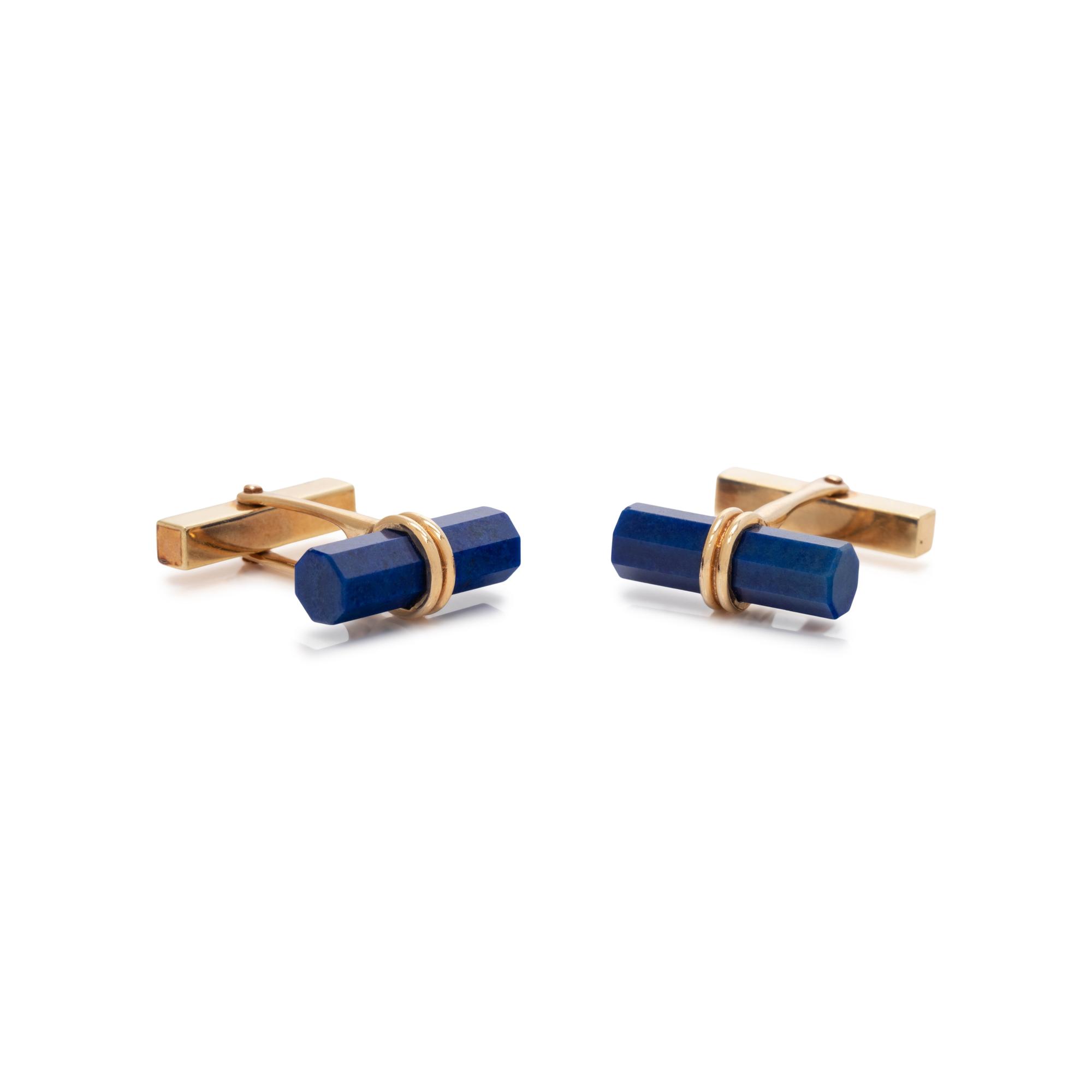 TIFFANY & CO., YELLOW GOLD AND LAPIS LAZULI CUFFLINKS