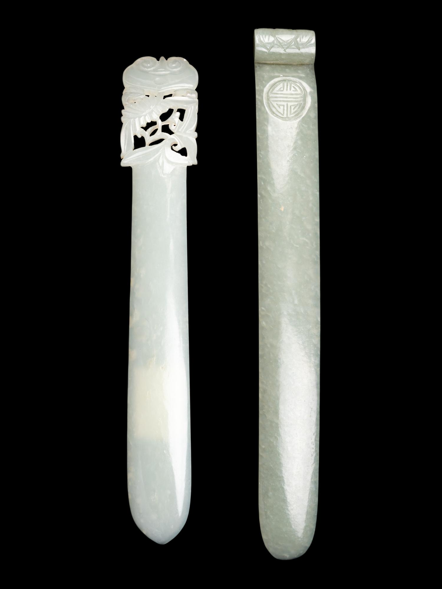 Two Chinese Celadon Jade Hairpins