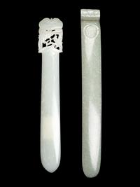 Two Chinese Celadon Jade Hairpins