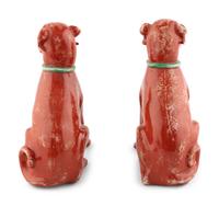 A Pair of Chinese Export Red Glazed Porcelain Seated Dogs