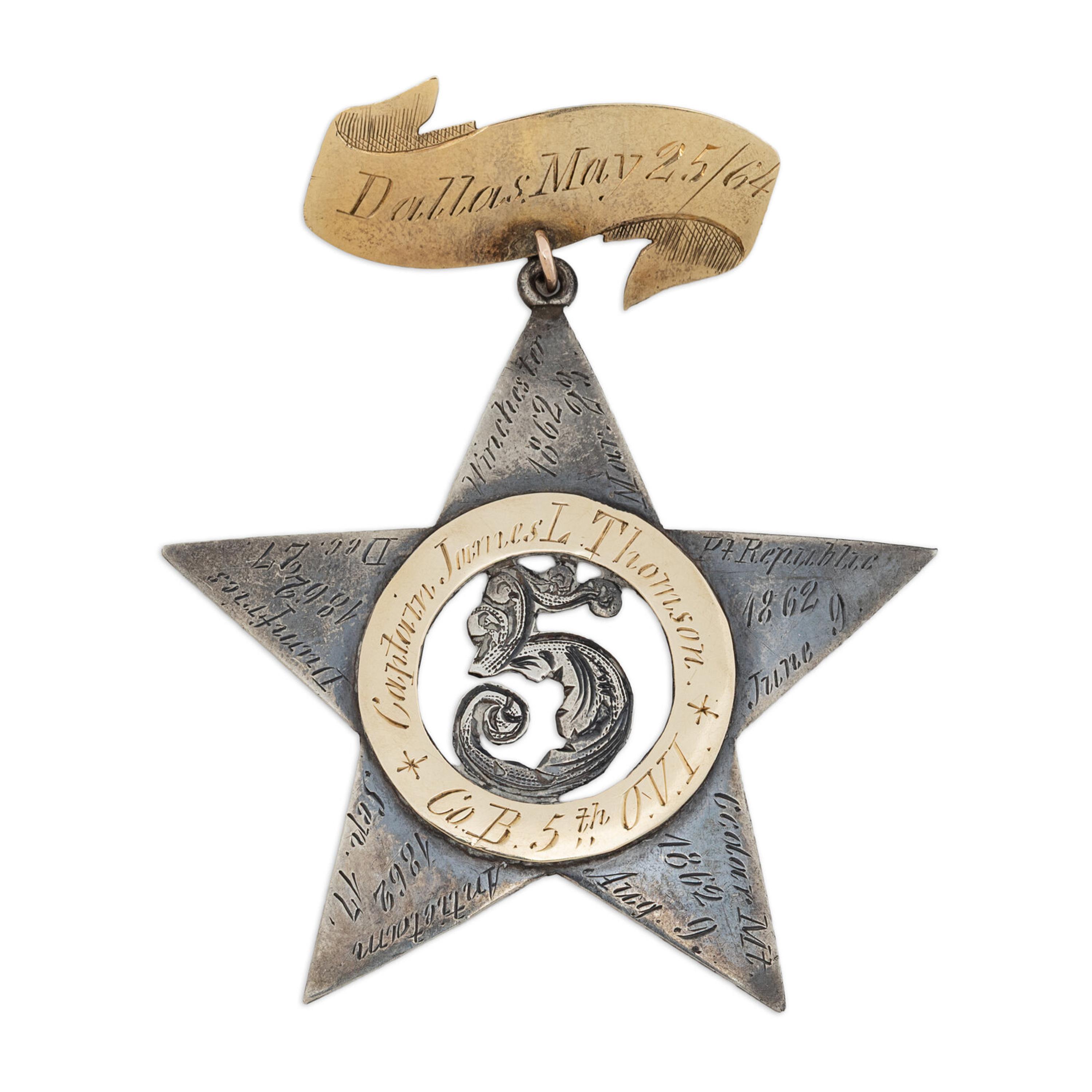 [Civil War]. A XII Corps badge of Captain James L. Thompson, 5th Ohio Volunteer Infantry.