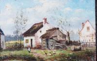 Continental School, (19th century), Cottage with Figures