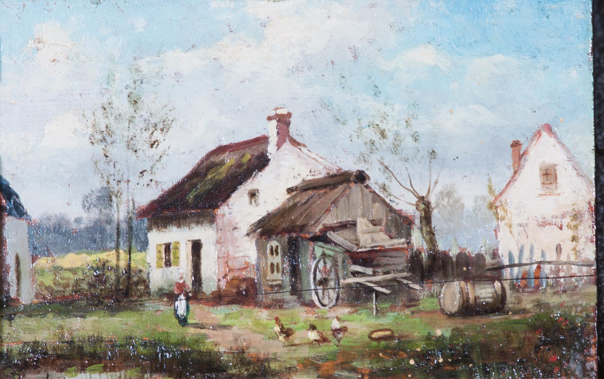 Continental School, (19th century), Cottage with Figures