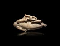 A Chinese Chicken Bone Jade Figural 'Three Rams' Group