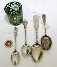 A Group of Three Silver and Silver-Plate Souvenir Articles Length of longest spoon 7 inches.